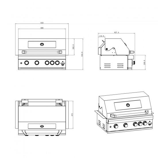 BBQ ΥΓΡΑΕΡΙΟΥ SEMI-PROF TGH-BI-B4-G 4+1 19,3kW